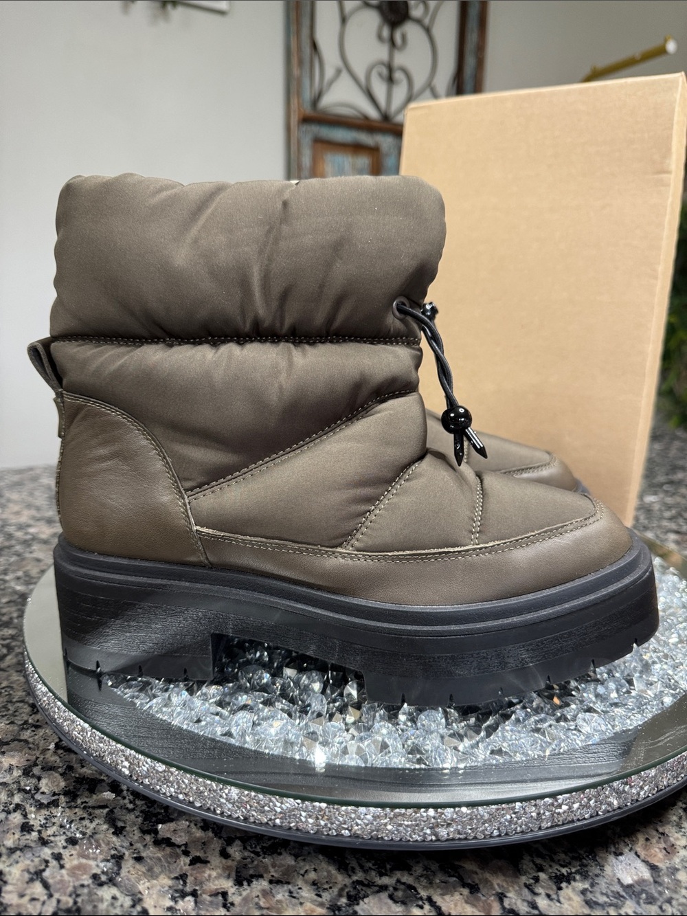Sam Edelman Quilted Platform Ankle Boots - Olive NEW 8